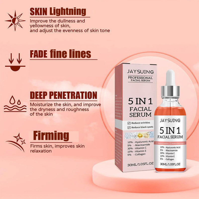 5 In 1 Anti Aging Vitamin C Face Serum with Hyaluronic Acid & Collagen – Firming, Moisturizing & Brightening